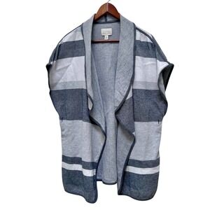 Hinge Gray Striped Open Front Shawl‎ Collar Sleeveless Cardigan Vest M/L